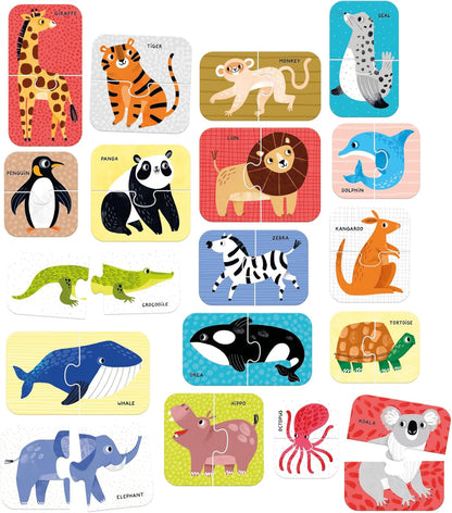 Puzzle Pairs Toddler Puzzles Wild Animals - Set of 18 2-Piece Beginner Puzzles to Encourage Early Learning and Speech Skills - for Little Kids Ages 18 Months and up