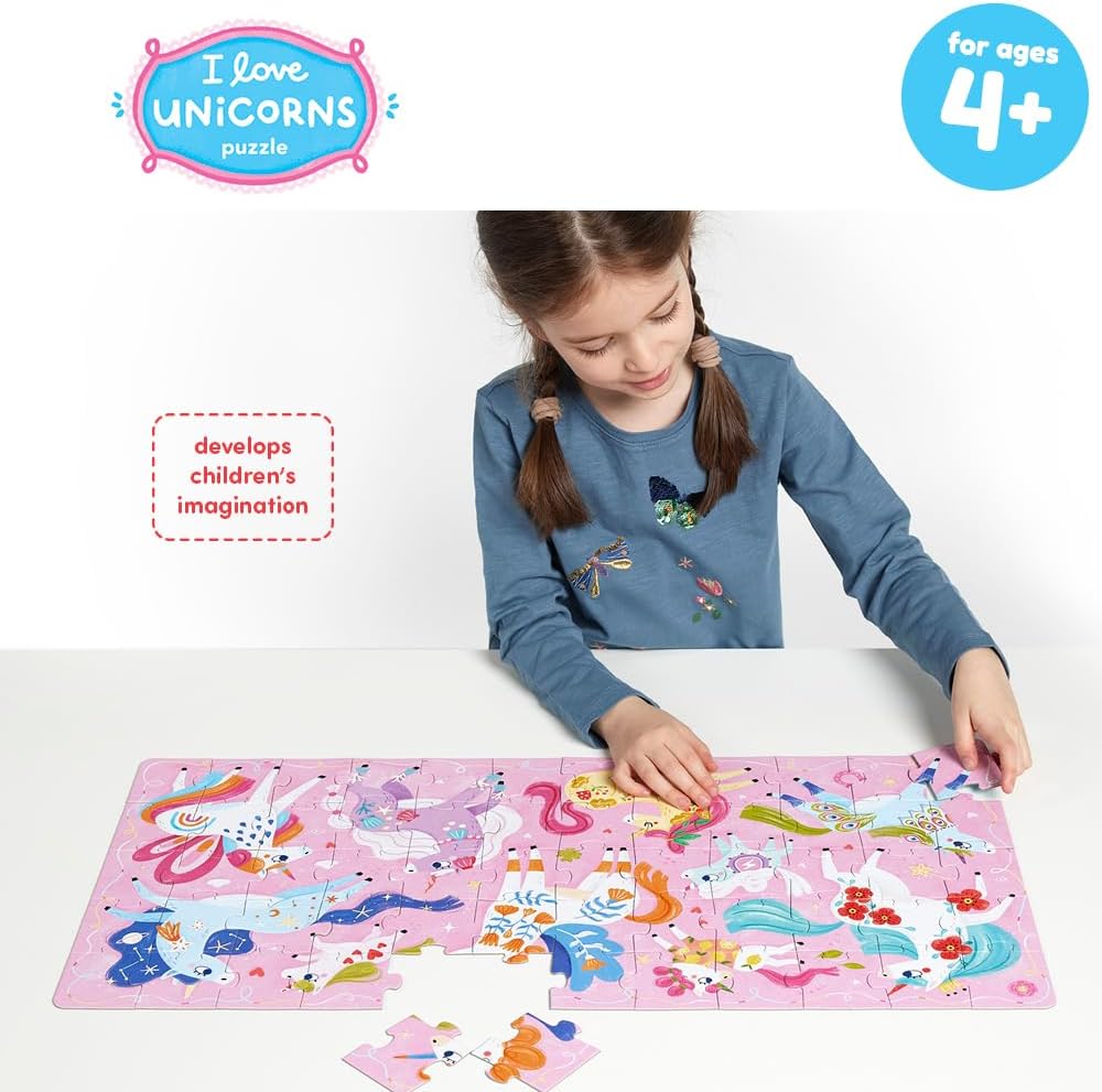 I Love Unicorns Puzzle 4+, 60 Teile Lernpuzzle für Kinder 4+, Bodenpuzzle Einhörner