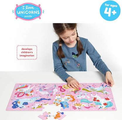 I Love Unicorns Puzzle 4+, 60 Teile Lernpuzzle für Kinder 4+, Bodenpuzzle Einhörner