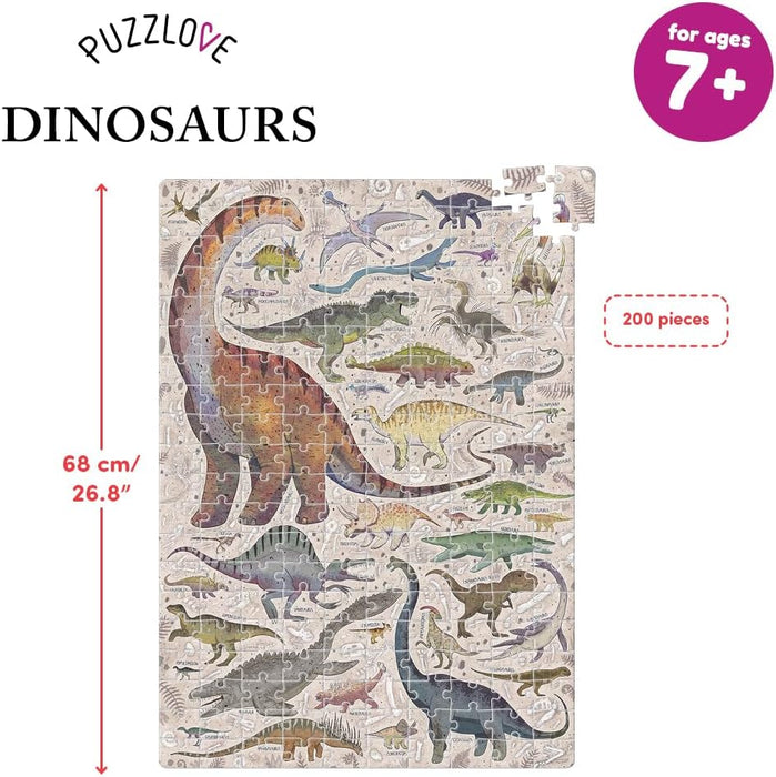 Puzzlove Dinosaurs 200 Teile Lernpuzzle für Kinder 7+, Bodenpuzzle Dinosaurier