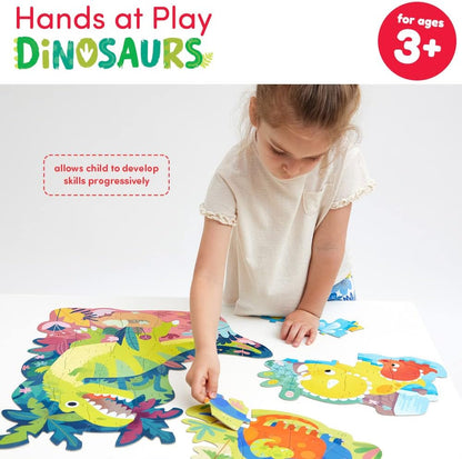 Banana Panda Hands at Play Dinosaurs Puzzle Set - Includes 4 Large Progressive Jigsaw Puzzles with 71 Total Pieces - Improve Skills Going from Small to Large Puzzles, for Kids Ages 3-5 Years