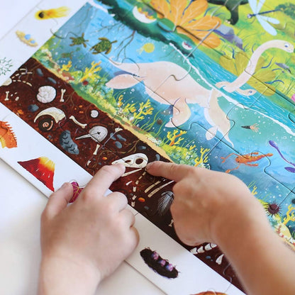 Banana Panda Dinosaur Puzzle - Large 60-Piece Observation Floor Puzzle with Seek and Find Activity, Includes Educational Poster with Dino Facts for Added Learning, for Kids Ages 4 Years and up