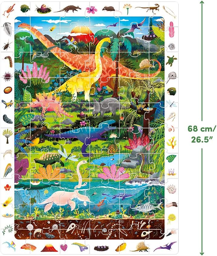 Banana Panda Dinosaur Puzzle - Large 60-Piece Observation Floor Puzzle with Seek and Find Activity, Includes Educational Poster with Dino Facts for Added Learning, for Kids Ages 4 Years and up