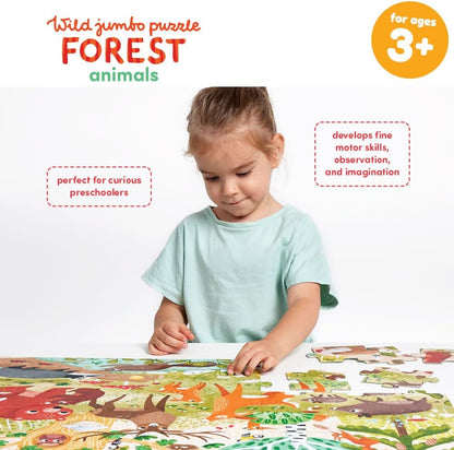 Wild Jumbo Floor Puzzle Forest Animals - Includes 40 Large Jigsaw Pieces with a Big Completed Size of 26” x 19” - for Kids Ages 3 Years and up