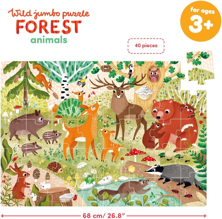Wild Jumbo Floor Puzzle Forest Animals - Includes 40 Large Jigsaw Pieces with a Big Completed Size of 26” x 19” - for Kids Ages 3 Years and up