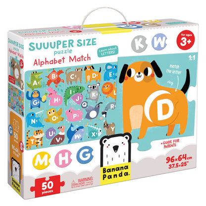 Banana Panda Suuuper Size Alphabet Match Puzzle - Large 50-Piece Floor Puzzle Includes Round Matching Elements for Learning ABCs and Animals, for Kids Ages 3-5 Years