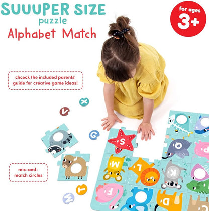 Banana Panda Suuuper Size Alphabet Match Puzzle - Large 50-Piece Floor Puzzle Includes Round Matching Elements for Learning ABCs and Animals, for Kids Ages 3-5 Years