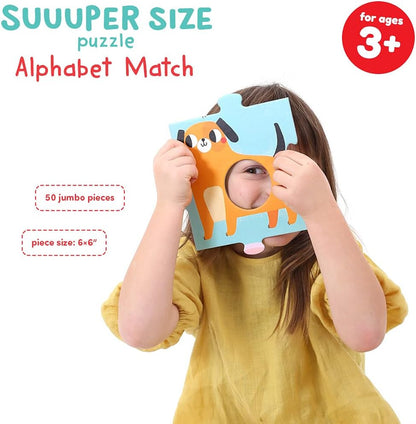 Banana Panda Suuuper Size Alphabet Match Puzzle - Large 50-Piece Floor Puzzle Includes Round Matching Elements for Learning ABCs and Animals, for Kids Ages 3-5 Years