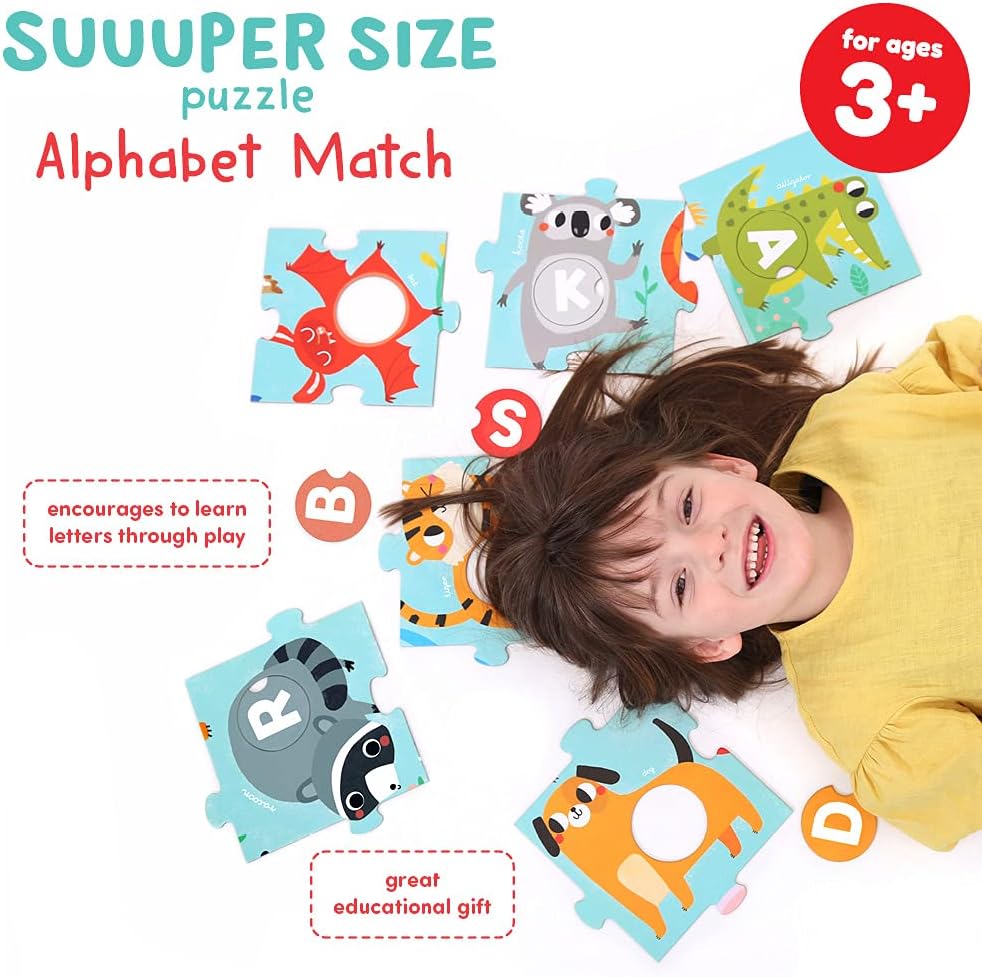 Banana Panda Suuuper Size Alphabet Match Puzzle - Large 50-Piece Floor Puzzle Includes Round Matching Elements for Learning ABCs and Animals, for Kids Ages 3-5 Years