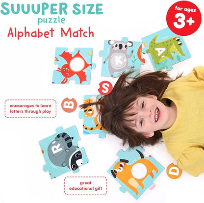 Banana Panda Suuuper Size Alphabet Match Puzzle - Large 50-Piece Floor Puzzle Includes Round Matching Elements for Learning ABCs and Animals, for Kids Ages 3-5 Years