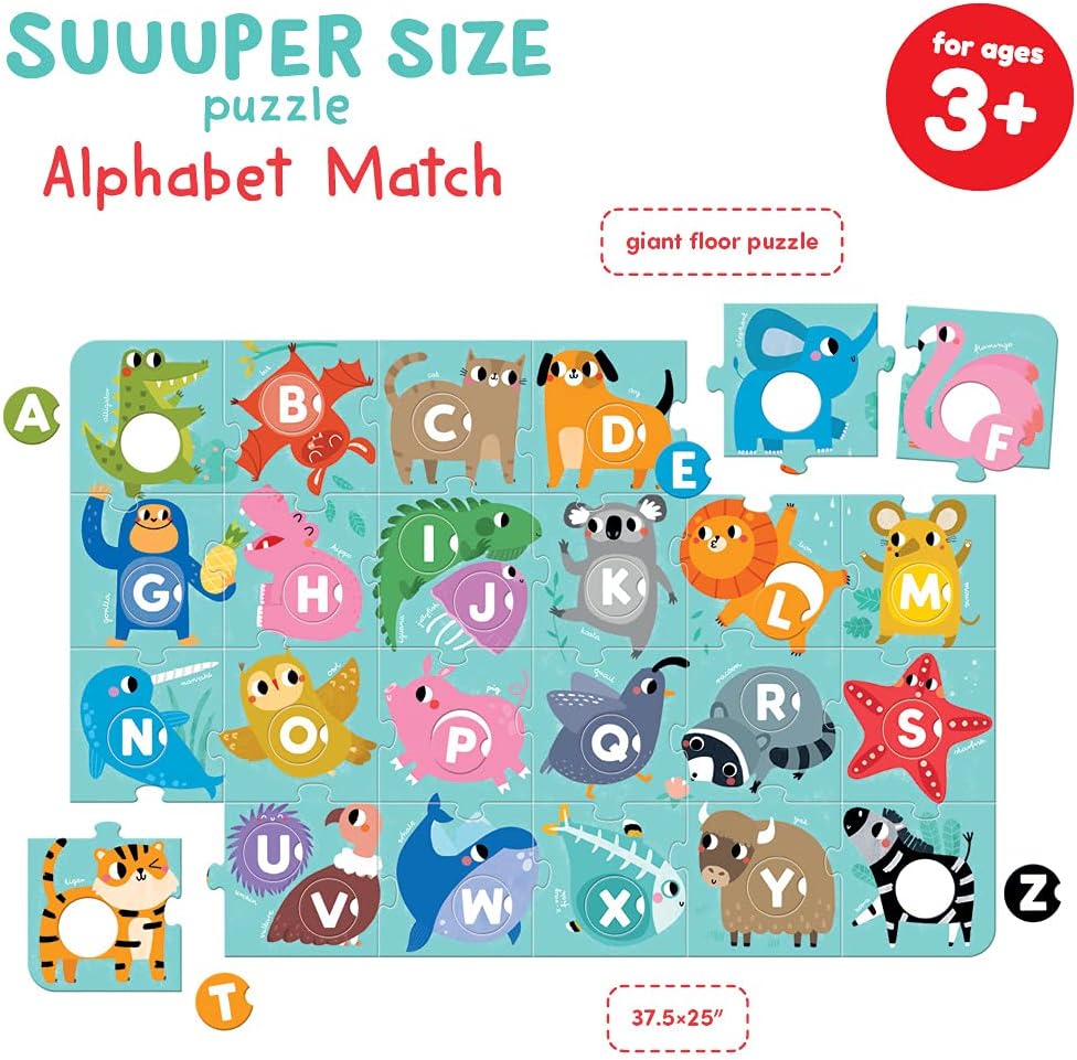 Banana Panda Suuuper Size Alphabet Match Puzzle - Large 50-Piece Floor Puzzle Includes Round Matching Elements for Learning ABCs and Animals, for Kids Ages 3-5 Years
