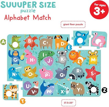 Banana Panda Suuuper Size Alphabet Match Puzzle - Large 50-Piece Floor Puzzle Includes Round Matching Elements for Learning ABCs and Animals, for Kids Ages 3-5 Years