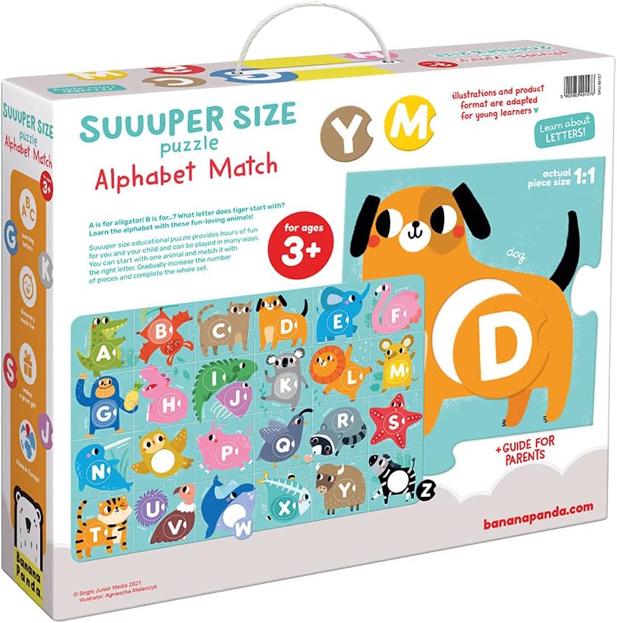 Banana Panda Suuuper Size Alphabet Match Puzzle - Large 50-Piece Floor Puzzle Includes Round Matching Elements for Learning ABCs and Animals, for Kids Ages 3-5 Years