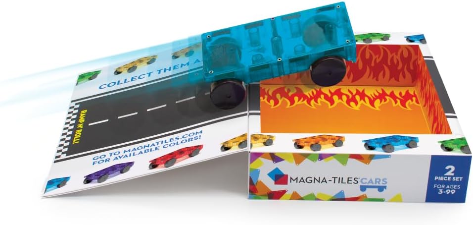 MAGNA-TILES Cars – Kit de construction magnétique 2 pièces Bleu et orange