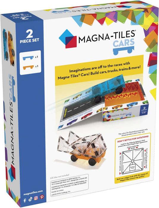 MAGNA-TILES Cars – Kit de construction magnétique 2 pièces Bleu et orange