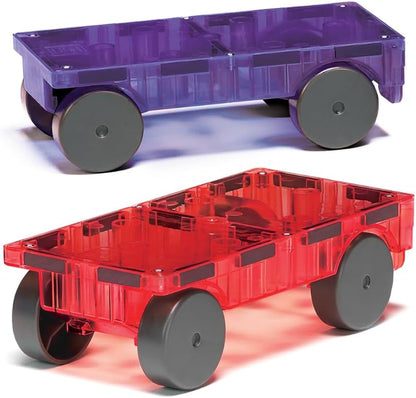 Magna Tiles Cars – Purple & Red 2-Piece Magnetic Construction Set, The Original Magnetic Building Brand