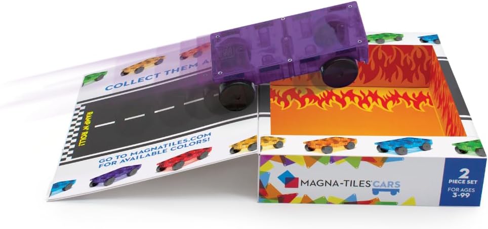 Magna Tiles Cars – Purple & Red 2-Piece Magnetic Construction Set, The Original Magnetic Building Brand