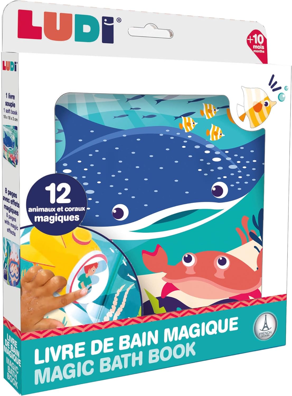 Ludi - Magisch badboek - 12 zeedieren en koralen - te ontdekken bij contact met water - Vanaf 10 maanden - Ontdekking, fijne motoriek en reflectie - Zeethema