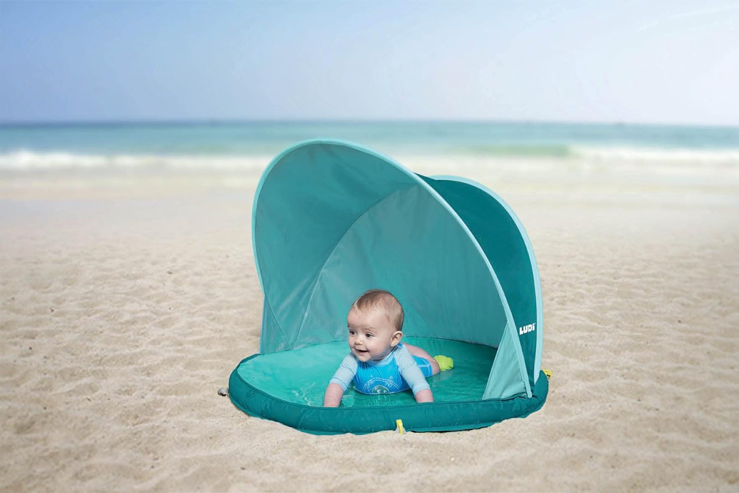 LUDI - Abribaby blau – Zelt mit UV-Schutz – schützt vor Wind und Sonne – Schutz und Planschbecken – ab der Geburt