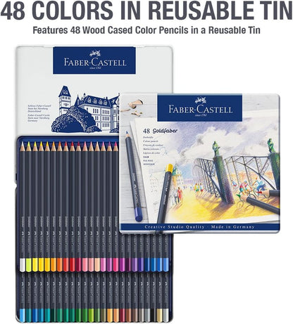 Faber-Castell 114748 - Estuche de Metal con 48 Ecolápices Goldfaber de Colores Surtidos