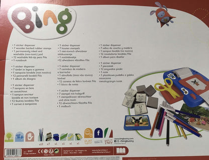 Multiprint 08987 stempelmachine voor stickers, gemaakt in Italië, 7 stempels, album met viltstiften, stempelset voor kinderen, van hout en natuurlijk rubber, wasbare inkt, niet giftig, cadeau-idee
