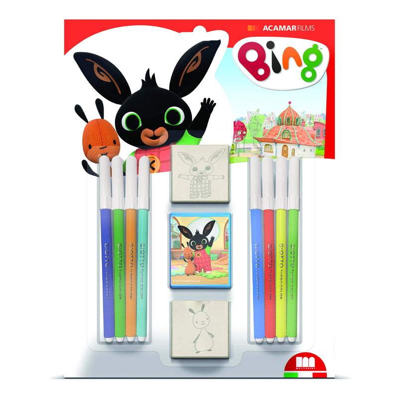 Multiprint Blister 2 Stempel für Kinder Bing, 100% Made in Italy, Benutzerdefinierte Stempelset Kinder, in Holz und Naturkautschuk, Ungiftige Waschbare Tinte, Geschenkidee, Art.26987