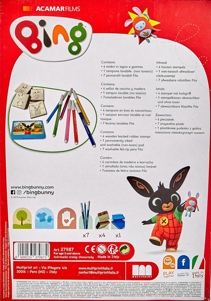 Multiprint Box 4 Stamps for Kids Bing, 100% Made in Italy, Personalized Stamps for Children, in Wood and Natural Rubber, Non-toxic Washable Ink, Gift Idea, art.27987