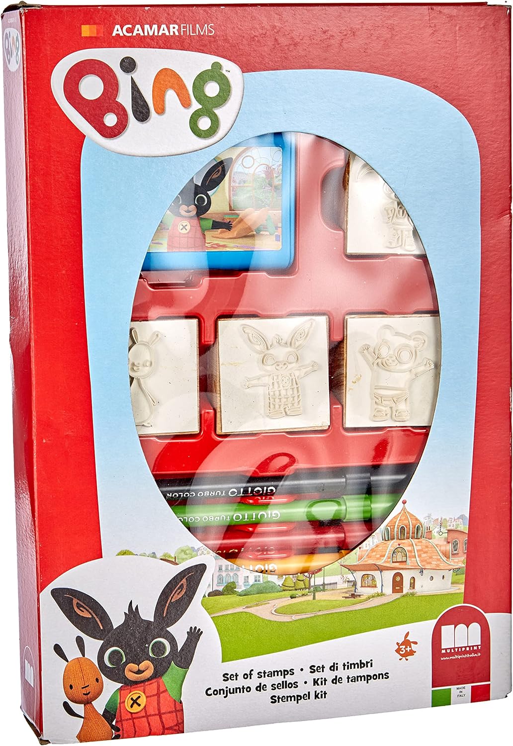 Multiprint Box 4 Stamps for Kids Bing, 100% Made in Italy, Personalized Stamps for Children, in Wood and Natural Rubber, Non-toxic Washable Ink, Gift Idea, art.27987