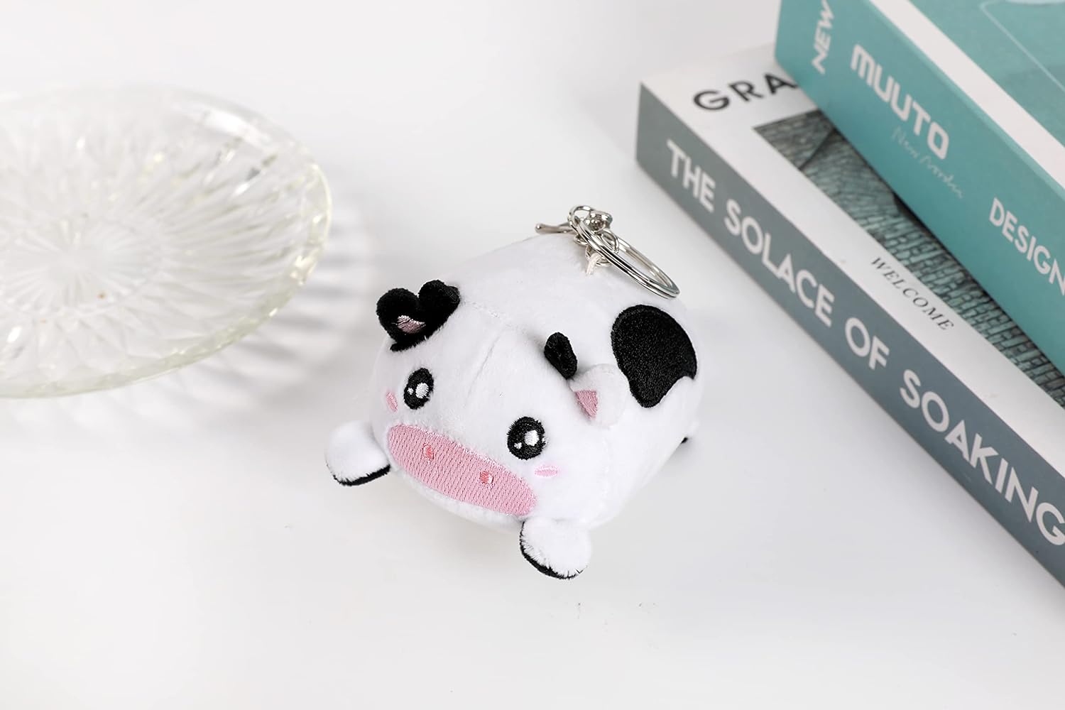I-TOTAL® - Sleutelhanger met haak, schattig pluche dier, 10 x 11 x 9 cm Koe