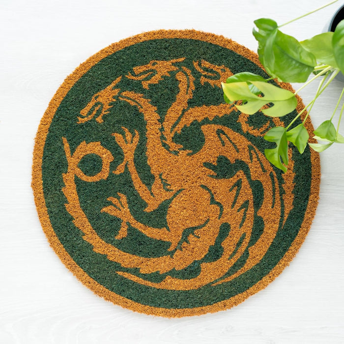 Grupo Erik Kokosmatte Fußmatte Game of Thrones House of The Dragon - Schmutzfangmatte 50x50 cm - Runde Fussmatte Lustig - Türmatte Innen Game of Thrones Merch 50x50 cm Grün
