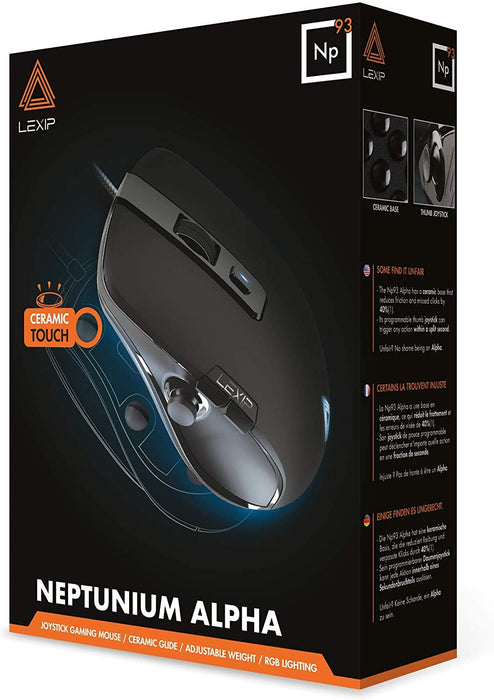 LEXIP - Np93 Alpha Gaming Mouse - met interne 2-assige joystick - ultieme glijvlucht met keramische pads + instelbaar gewicht + 12 programmeerbare toetsen