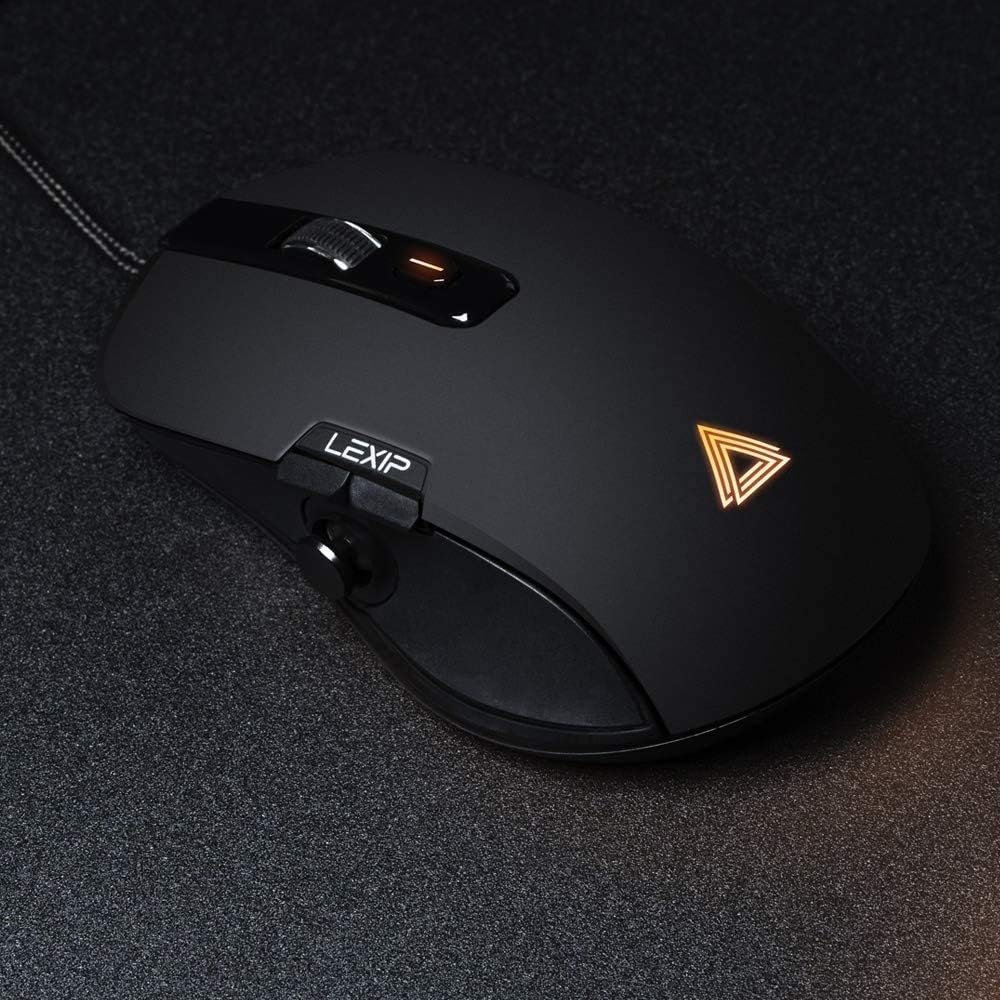 Lexip - Np93 Alpha Gaming Mouse - with internal 2-axis joystick - ultimate glide with ceramic pads + adjustable weight + 12 programmable buttons, Black