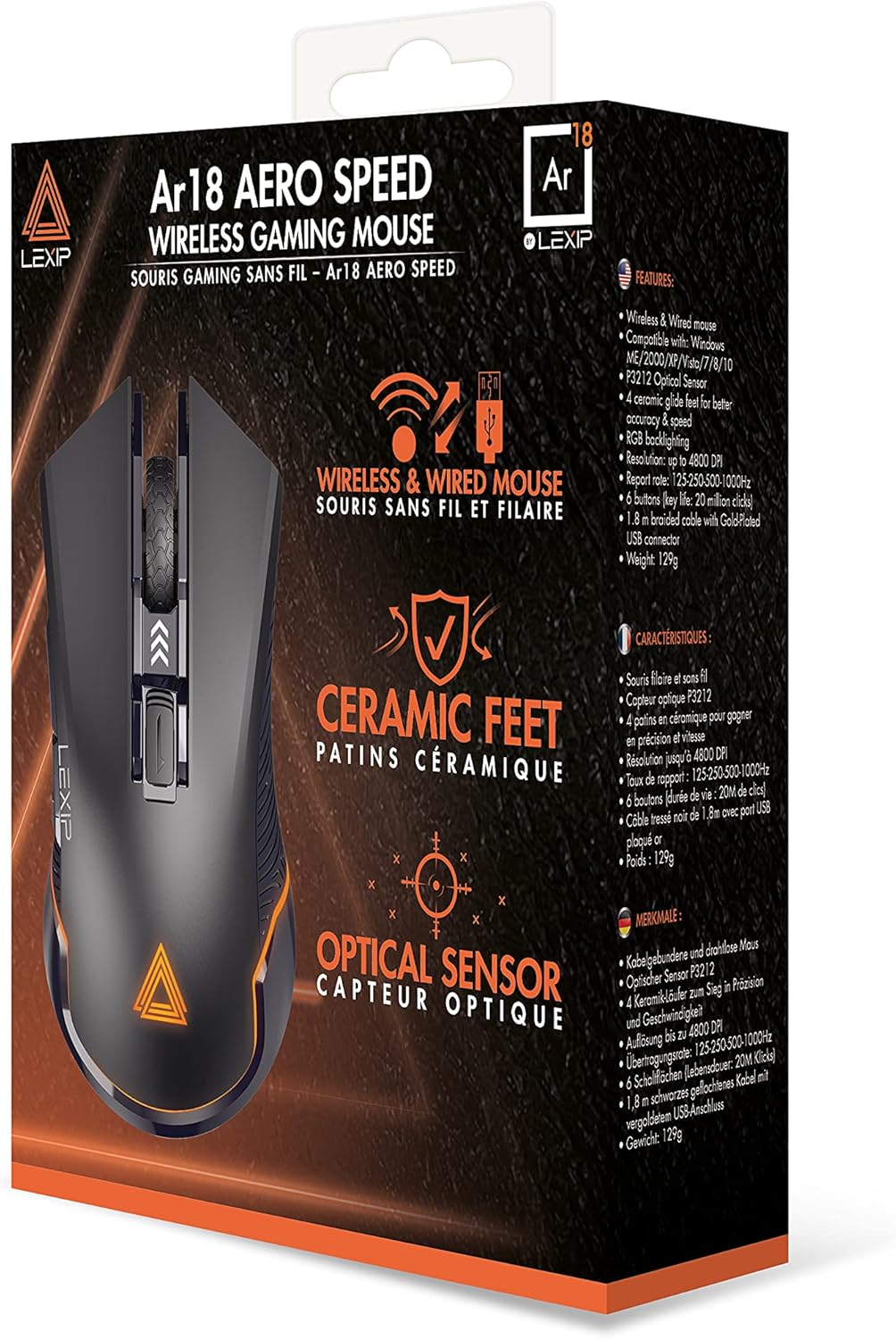 Lexip AR18 Aero Speed Gaming Muis, Zwart, JVAPCM00538