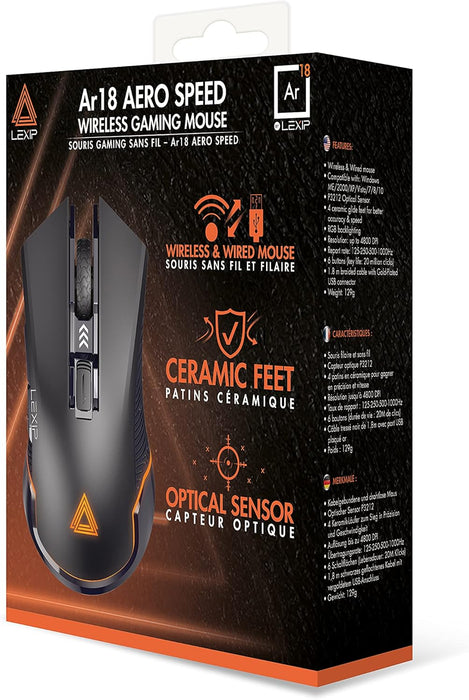 Lexip AR18 Aero Speed Gaming Muis, Zwart, JVAPCM00538