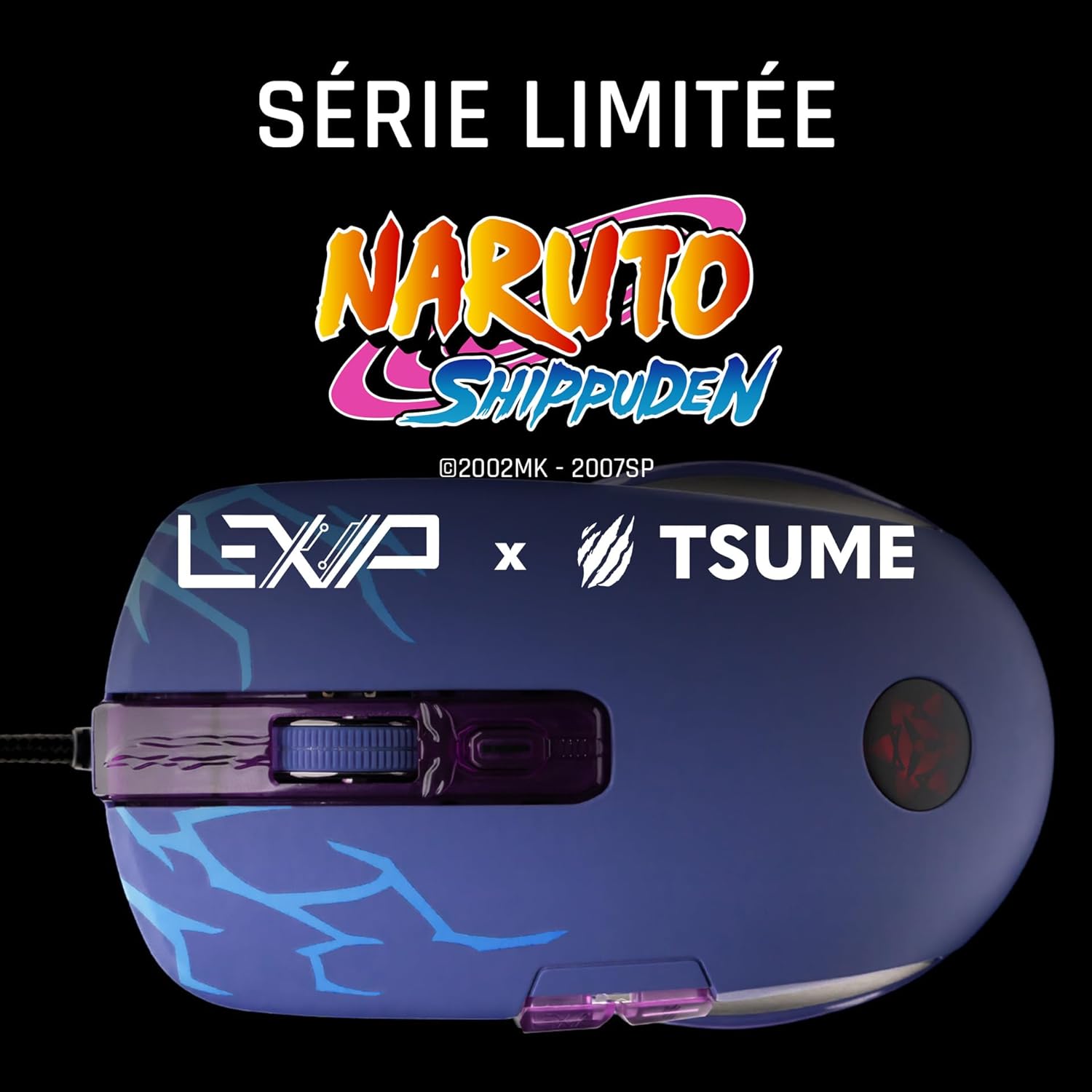 Lexip x Tsume - Naruto Shippuden muis - analoge duimjoystick - 12 programmeerbare toetsen en acties - verstelbaar gewicht - PAW3327 optische sensor van 100 tot 12.000 DPI (Sasuke