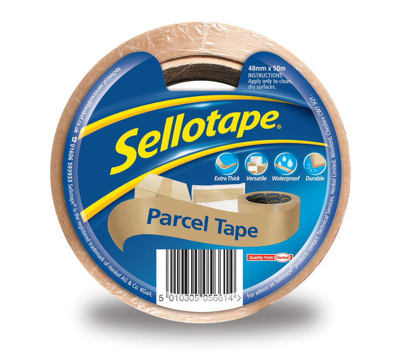 Sellotape Parcel Tape, Brown Tape for Packing, High-Strength Packaging Tape for Professional & Office Use, Packing Tape for Heavy Loads, 48 mm x 50 m