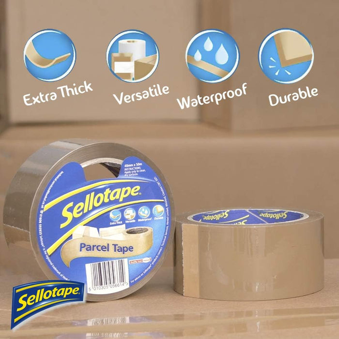 Sellotape Parcel Tape, Brown Tape for Packing, High-Strength Packaging Tape for Professional & Office Use, Packing Tape for Heavy Loads, 48 mm x 50 m