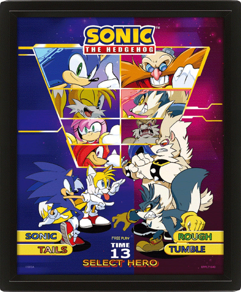 Pyramid International Sonic the Hedgehog Poster in 3D (Select Your Fighter Design) Lenticular 3D Wall Art and Posters in Black Picture Frame 25cm x 20cm x 1.5cm - Official Merchandise