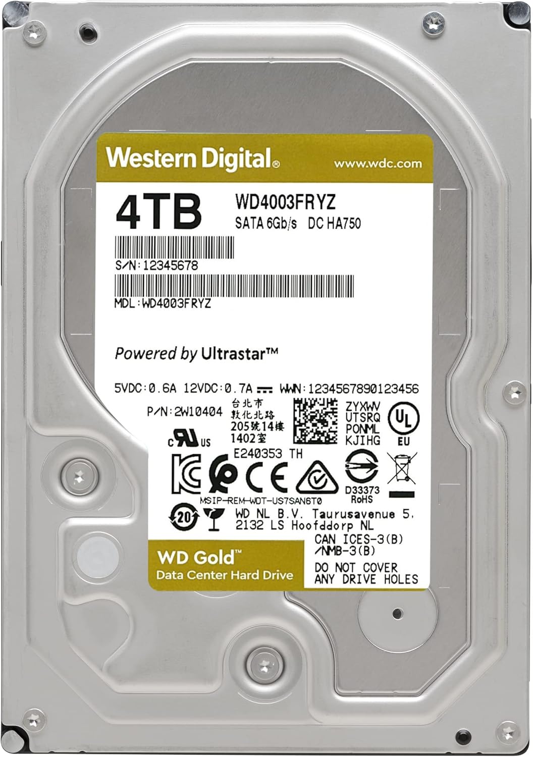 Western Digital Gold WD4004FRYZ internal hard drive 3.5" 4 TB Serial ATA III
