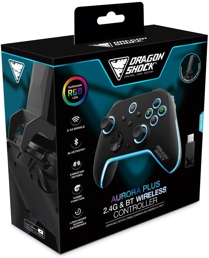 DragonShock - AURORA PLUS - Wireless Controller Black with Mobile Adapter for PS3, PC, Android and IOS