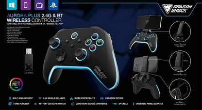 DragonShock - AURORA PLUS - Wireless Controller Black with Mobile Adapter for PS3, PC, Android and IOS