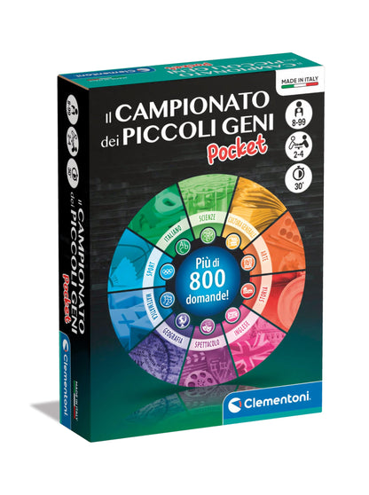 Clementoni - 16811 - Il Campionato dei Piccoli Geni Pocket - Quiz, Mazzo Di Carte Da Gioco Bambini 8 Anni, Gioco Da Tavolo, Gioco Di Società Famiglie, 2-4 Giocatori, In Italiano, Made In Italy