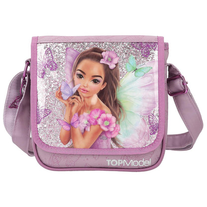 Depesche TOPModel Fairy Love 12778 Small Shoulder Bag in Mauve with Model Motif and Butterflies, Bag with Adjustable Shoulder Strap and Front Flap
