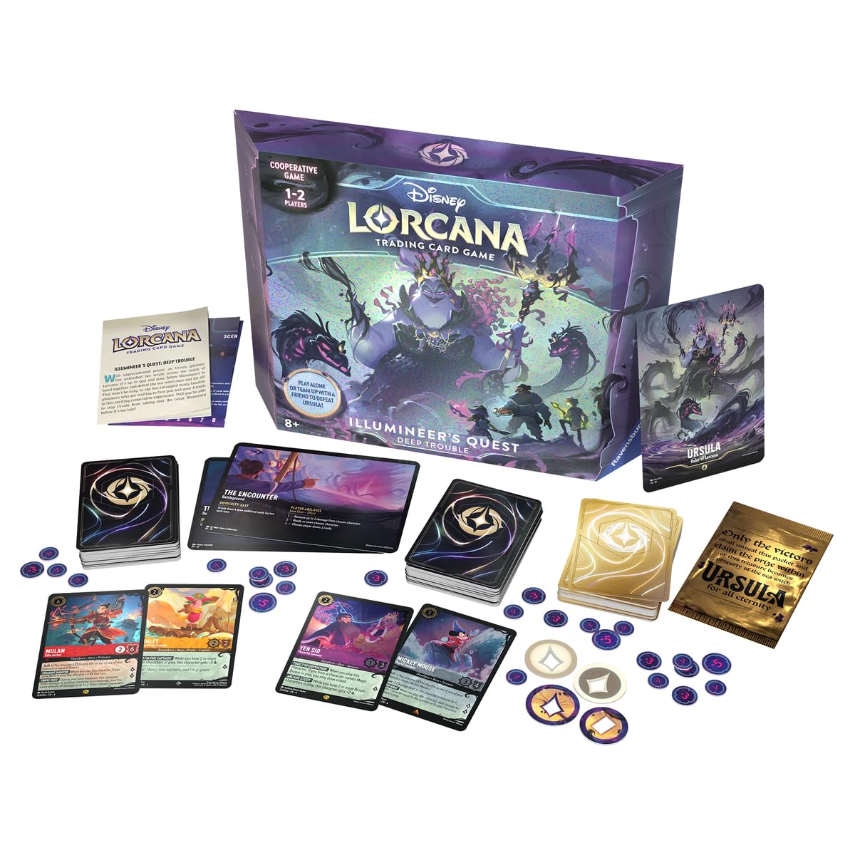 Ravensburger 11098356 Disney Lorcana Trading Card Game for Adults and Kids 8 Years Up-Deep Trouble Gift Pack-Set 4: Ursula's Return-Collectable TCG, Multicolour, One Size