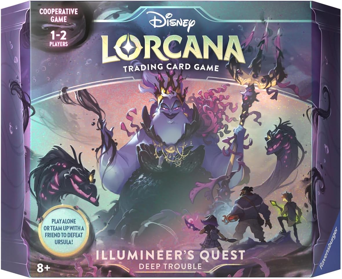 Ravensburger 11098356 Disney Lorcana Trading Card Game for Adults and Kids 8 Years Up-Deep Trouble Gift Pack-Set 4: Ursula's Return-Collectable TCG, Multicolour, One Size