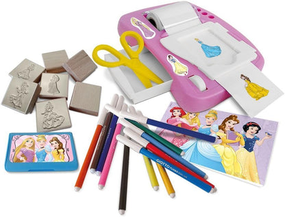 Multiprint Stickers Machine Disney Princess, Made in Italy, 7 Stamps, Album with Pens, Stamps for Children, in Wood and Natural Rubber, Non-toxic Washable Ink, Gift Idea, art.08660
