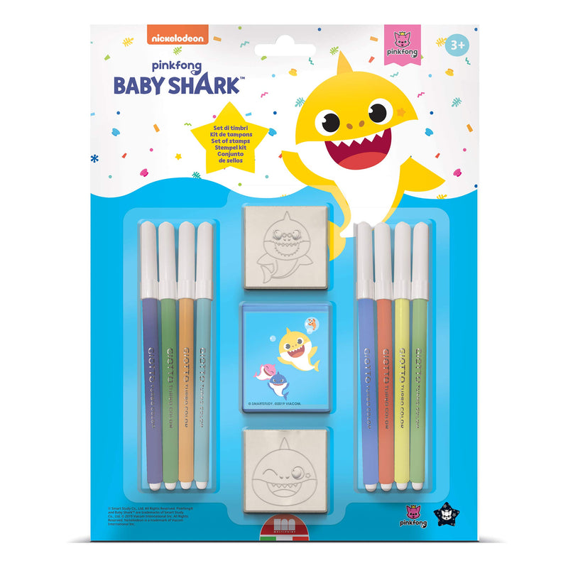 Multiprint Blister 2 Stamps for Kids Baby Shark, 100% Made in Italy, Personalized Stamps for Children, in Wood and Natural Rubber, Non-toxic Washable Ink, Gift Idea, art.26995