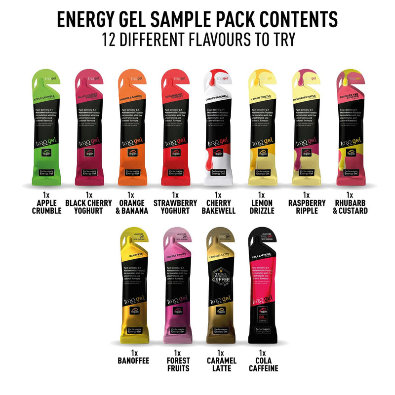 Torq Gel Taster Pack - 12 Flavours [8 Regular/4 Natural Caffeine]: