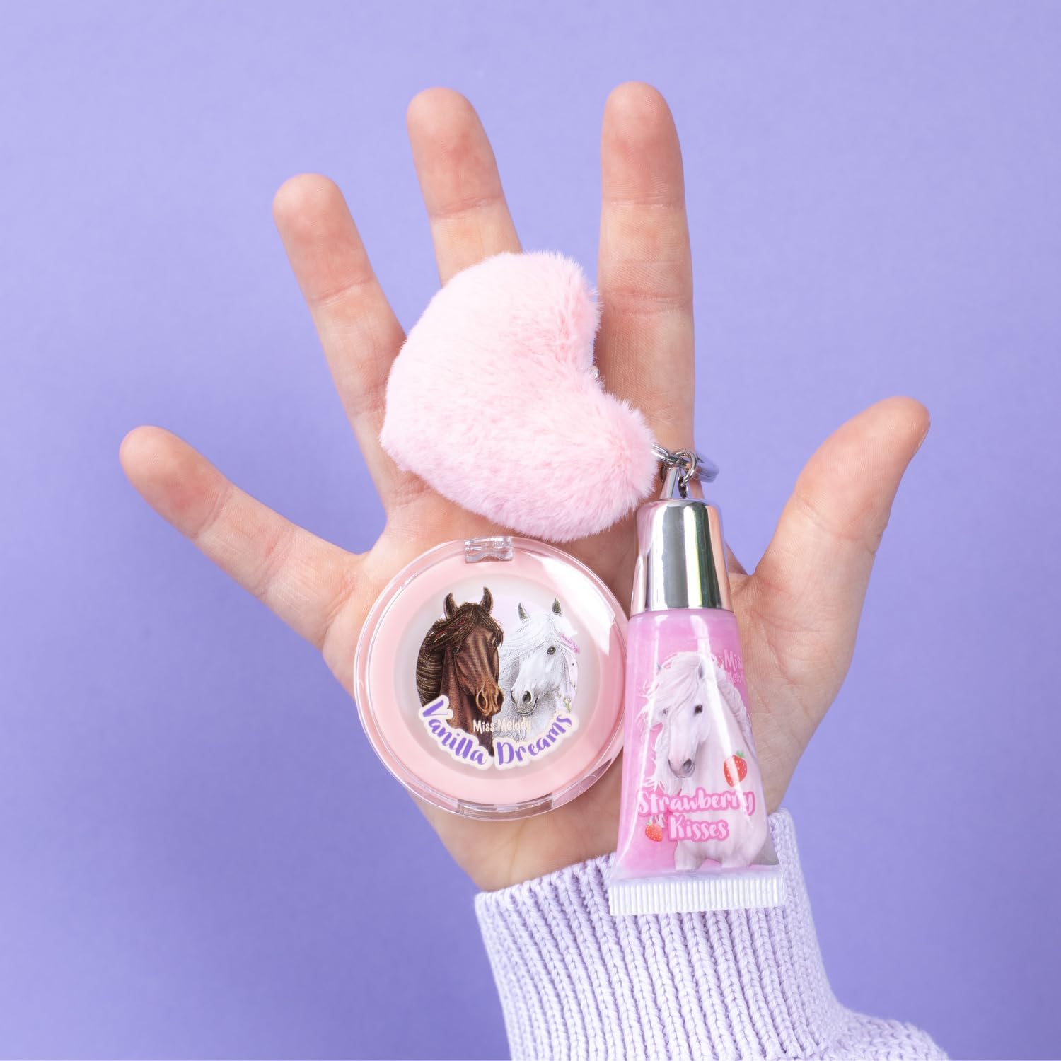 Depesche 12941 Miss Melody - Lipgloss Set im Pferde Design für Kinder, 2 Glosse mit fruchtigen Düften, inkl. Plüsch Anhänger, Pink