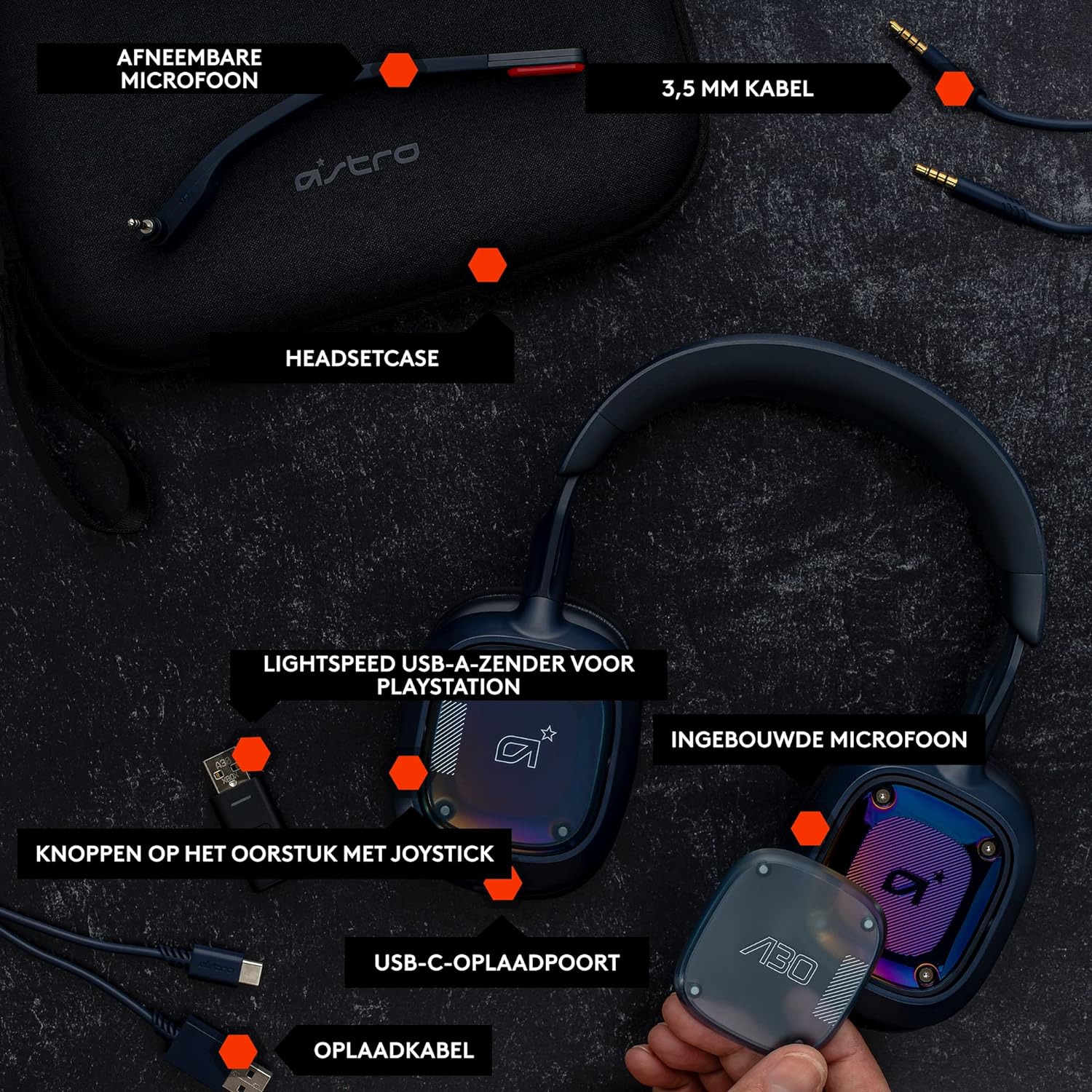 Logitech G Astro A30 LIGHTSPEED Draadloze gaming headset, Bluetooth, Dolby Atmos, afneembare microfoonarm, 27u batterij, USB-C laden PS5, PS4, Xbox, Nintendo Switch, PC, Android - Blauw Blauw PS5, PS4, PC/MAC